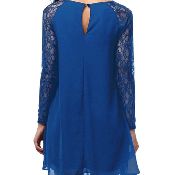 BEPEI "Lace in Point" Black Lace Sleeve Chiffon Dress Women's Size M - Picture 12 of 12